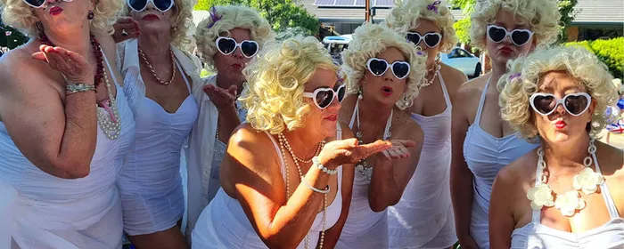 The Bernies join sea of Marilyns in memory of their friend