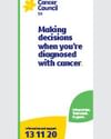 Cancer Council SA poster about making decisions after a cancer diagnosis, with blue text on white.