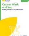 Book cover for 'Cancer, Work and YOU' featuring Cancer Council logos and yellow shapes.