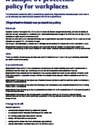 Document page with blue header 'A sample UV protection policy for workplaces' and bullet points.
