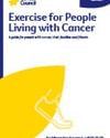 Cover for Exercise for People Living with Cancer, featuring an abstract shape and running figure.