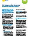 Two-column flyer about employment and cancer with blue headings and logos.