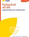 Front cover of Facing End of Life guide by Cancer Council, white with a yellow shape and white line art.
