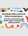 Public health banner on cervical cancer screening with inclusive wording and colourful shapes