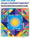 Vibrant poster collage titled Sun Catcher with a central sun on blue, surrounded by colourful panels.