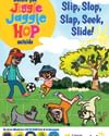 Bright cartoon poster of kids and dogs playing outdoors near a tree with sun-safety text.
