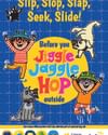 Colourful kids' book cover with dancing children and sun-safety slogan Slip Slop Slap Seek Slide.
