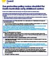 Sun protection policy review checklist for South Australian early childhood centres, with bullets.