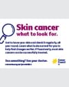 poster about skin cancer signs with a purple logo and 'See something? See your doctor.' Cancer Council.