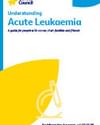 Cancer Council brochure: Understanding Acute Leukaemia, yellow abstract shape and white figure.