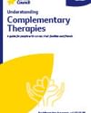 Cover of a Cancer Council guide: Understanding Complementary Therapies with yellow abstract shapes.