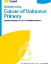 Cancer Council poster: Understanding Cancer of Unknown Primary with blue logo and yellow graphic.
