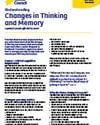 Poster outlining changes in thinking and memory, with bulleted lists in blue on a white background.