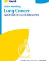 Cancer Council Understanding Lung Cancer brochure cover with blue header and yellow curved graphic.
