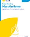 Mesothelioma understanding poster; Cancer Council Australia, blue header, yellow curve with cyclist.