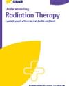 Cover of Understanding Radiation Therapy guide by Cancer Council, with yellow circle and purple arc.