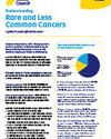 Infographic poster: Rare and less Common Cancers, with text blocks and a pie chart.