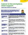 Cancer Council poster about workplace cancer support with bullet points and a person on the right.