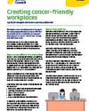 Cancer Council poster about creating cancer-friendly workplaces, featuring two people at a desk.
