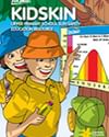 Cartoon kids in hard hats and safety vests with a small green helper on a bright cover.