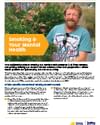A person with a beard outdoors beside a poster titled Smoking & Your Mental Health.