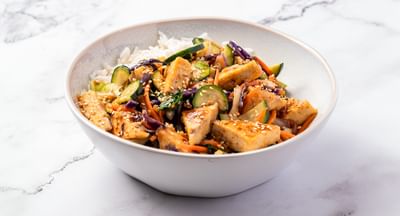 A stir-fry made using teriyaki flavours and tofu