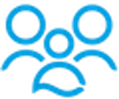 Group of three blue outlined people icons clustered together on teal background.